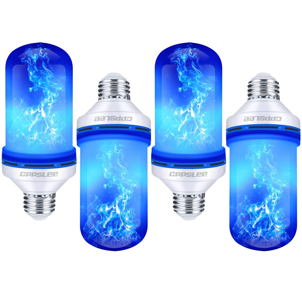 CPPSLEE Led Flame Effect Light Bulb, 4 Modes Flame Lights Bulbs, E26 Base Fire Light Bulbs with Gravity Sensor, Christmas Decorations Flickering Light Bulb for Indoor and Outdoor (Blue, 4pcs)